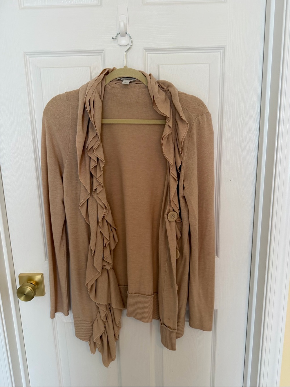 Boston Proper Ruffled Open-Front Cardigan in Tan
